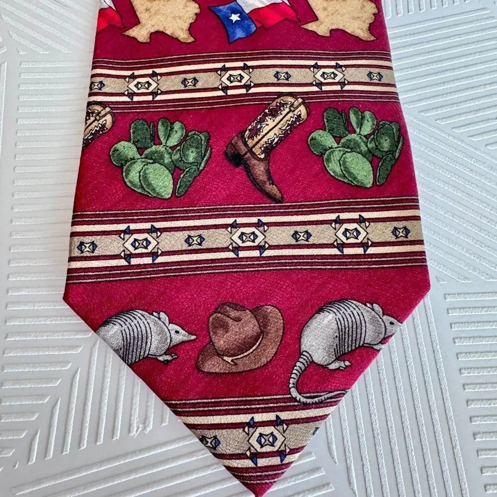 Texas Western Rodeo 100% Silk Novelty Tie Cowboy Boots Cactus State Puritan